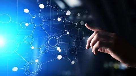 Organisation structure network, corporate relations on virtual screen. Business Stock Photos