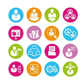 Organization and human resource management icons Stock Illustration