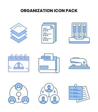 Organization Blue Graphics Icons Pack Stock Illustration