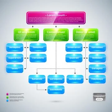 Organization chart with colorful glossy elements. Useful for presentations. 스톡 일러스트