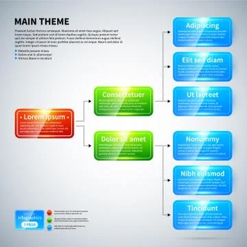 Organization chart with colorful glossy elements. Useful for presentations. 스톡 일러스트