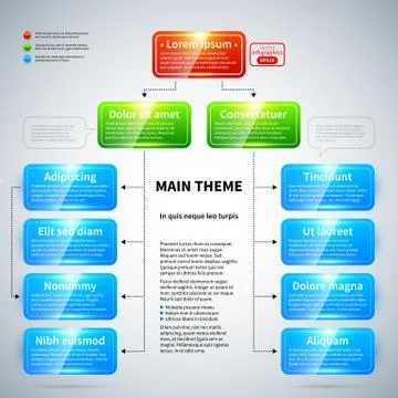 Organization chart with colorful glossy elements. Useful for presentations. Stock Illustration
