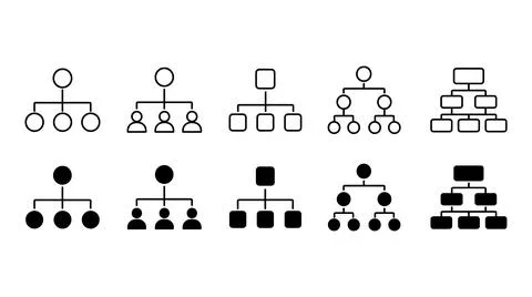 Organization Chart Icon Set for Business Management Team Structureand Workflow Stock Illustration