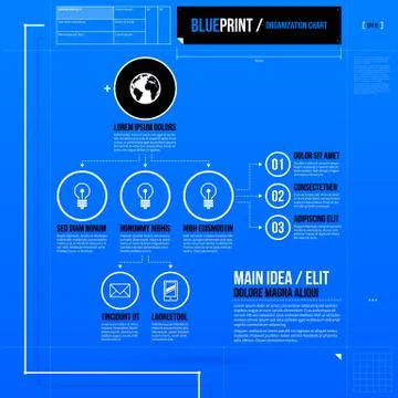 Organization chart template in blueprint style. EPS10 Stock Illustration