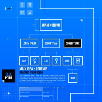 Organization chart template in blueprint style. EPS10 Stock Illustration