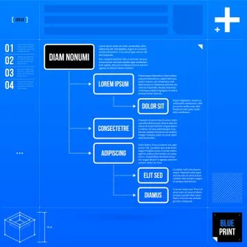 Organization chart template in blueprint style. EPS10 Stock Illustration
