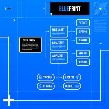 Organization chart template with rectangle elements in blueprint style. EPS10 Stock Illustration