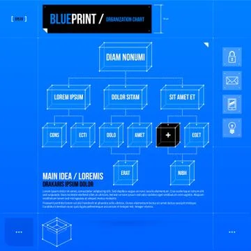 Organization chart template with rectangle elements in blueprint style. EPS10 イラスト素材