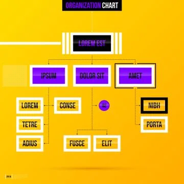 Organization chart template with rectangle elements on bright yellow backgrou Stock Illustration