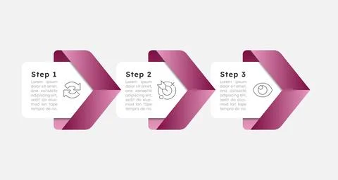 Organization development pink arrow ribbon infographic 3 steps 스톡 일러스트
