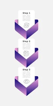Organization development purple arrow ribbon infographic 3 steps 스톡 일러스트