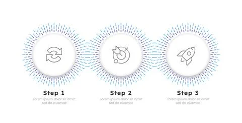 Organization development round horizontal timeline infographic 3 steps Stock Illustration
