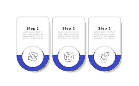 Organization development rounded blue horizontal infographic 3 steps Stock Illustration