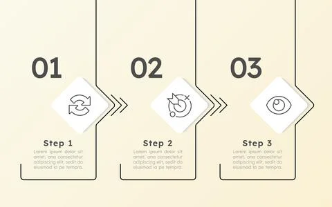 Organization development tiles horizontal timeline infographic 3 steps Stock Illustration