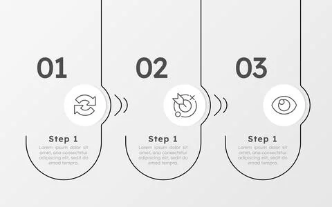 Organization development timeline rounded structure infographic 3 steps Stock Illustration
