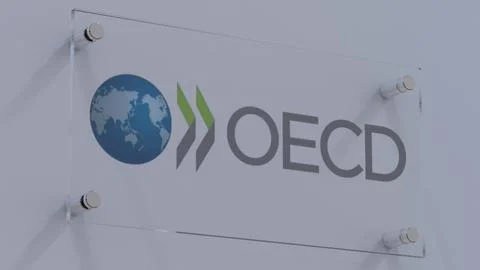 Organization for Economic Cooperation and Development OECD Flag Logo Plate with Stock Photos