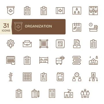 Organization Exclusive Vector Set featuring 35 Regular Line Pixel Optimized.. Stock Illustration