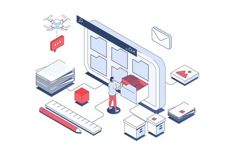 Organization Files Isometric Illustration Illustrazione stock