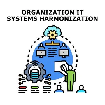 Organization it systems harmonization concept integrating data and users Stock Illustration