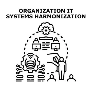 Organization it systems harmonization concept integrating data and users Stock Illustration