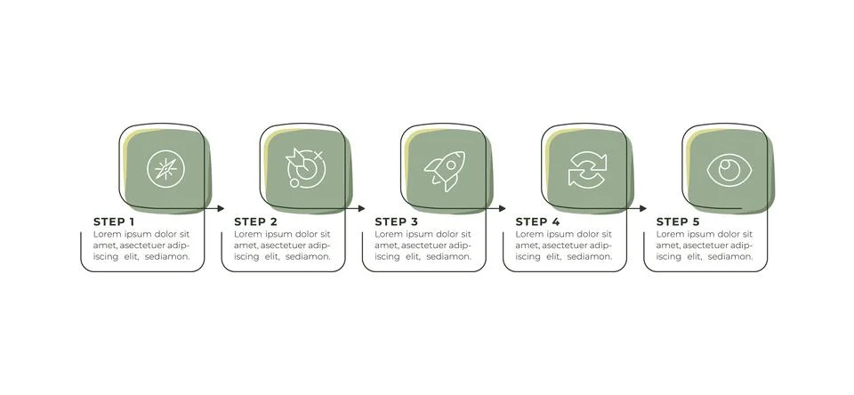 Organization management horizontal process flow infographic 5 steps Stock Illustration