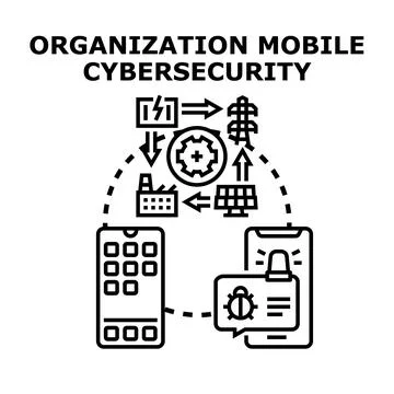 Organization mobile cybersecurity protecting data and information Stock Illustration