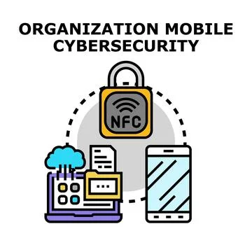 Organization mobile cybersecurity protecting data and devices Stock Illustration