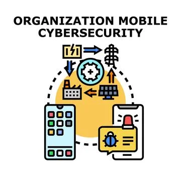 Organization mobile cybersecurity protecting data and information Stock Illustration