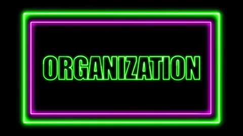 'Organization' Text Animation with Neon Glow &amp; Glowing Squares. Stock Footage 282577024