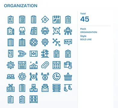 Organization Vector Graphics featuring 45 Bold Line Pixel Optimized 256x256.. Stock Illustration