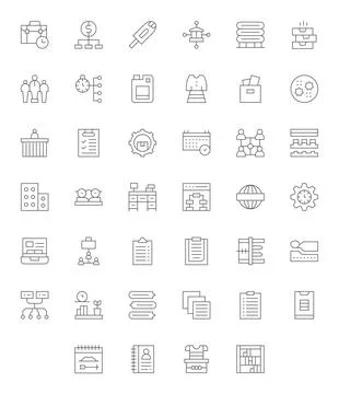 Organization Visual Pack containing 40 Thin Line Editable Vector Icons Illustrazione stock