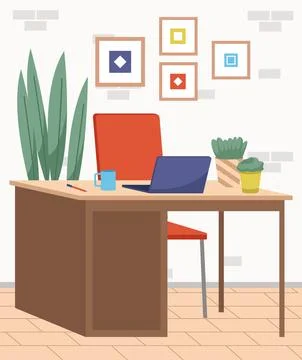 Organization of workplace of employee. Design of room, space for working in Stock Illustration