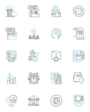 Organizational behavior linear icons set. Culture, Communication, Leadership Stock Illustration