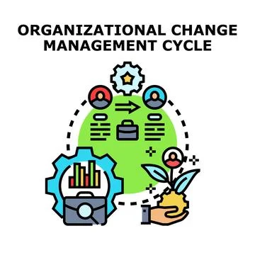 Organizational change management process cycle progressing Stock Illustration
