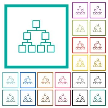 Organizational chart down outline flat color icons with quadrant frames Stockillustratie