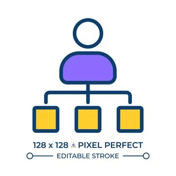 Organizational chart pixel perfect line color icon Stock Illustration