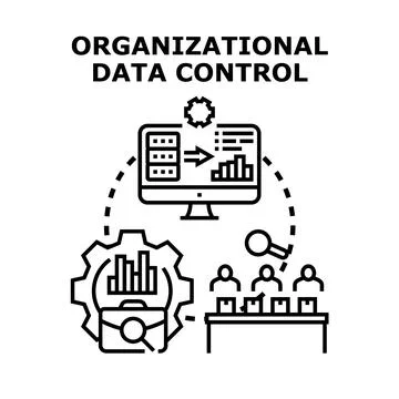Organizational data control managing business information analytics process Stock Illustration