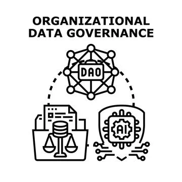 Organizational data governance ecosystem managing digital assets and security Stock Illustration