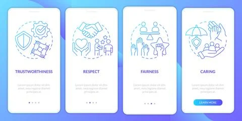 Organizational ethics elements blue gradient onboarding mobile app screen 스톡 일러스트