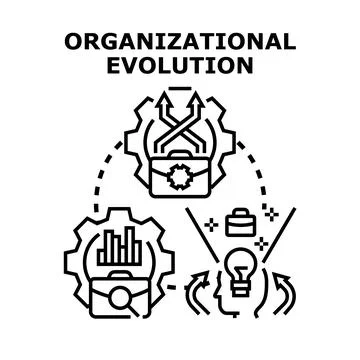 Organizational evolution process developing business ideas and strategies Stock Illustration