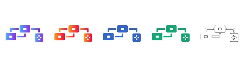 Organizational Hierarchy and Data Flow Chart Icons Stock Illustration