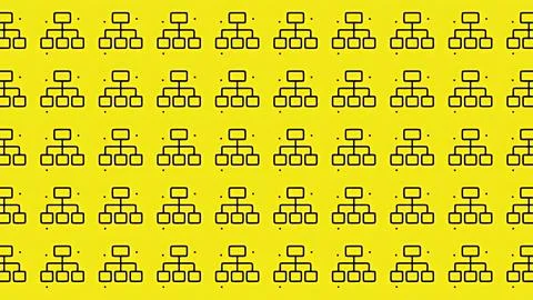 Organizational hierarchy flowchart icon pattern on bright yellow background.. Illustrazione stock