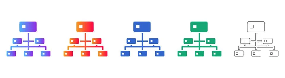 Organizational Hierarchy Structure Icons in Gradient and Outline Stock Illustration
