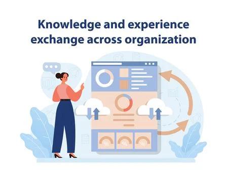 Organizational Knowledge Sharing Vector. An illustrative scene of a professional 스톡 일러스트