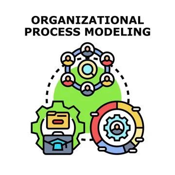 Organizational process modeling developing business strategy and workflow Stock Illustration