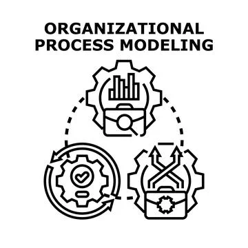 Organizational process modeling vector conceptualizing business analysis, wor Stock Illustration