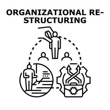 Organizational restructuring process implementing changes in company manageme Stock Illustration