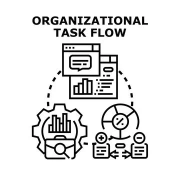 Organizational task flow process management and data analysis Stock Illustration