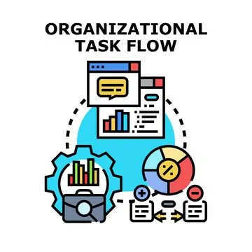 Organizational task flow process management and data analysis Stock Illustration