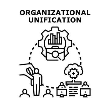 Organizational unification concept integrating teamwork and data management Stock Illustration